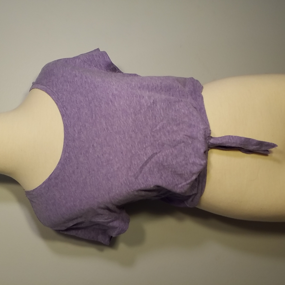 3/$25Purple TOP TShirt S tie Bottom short cap sleeve open back floral lace lilac